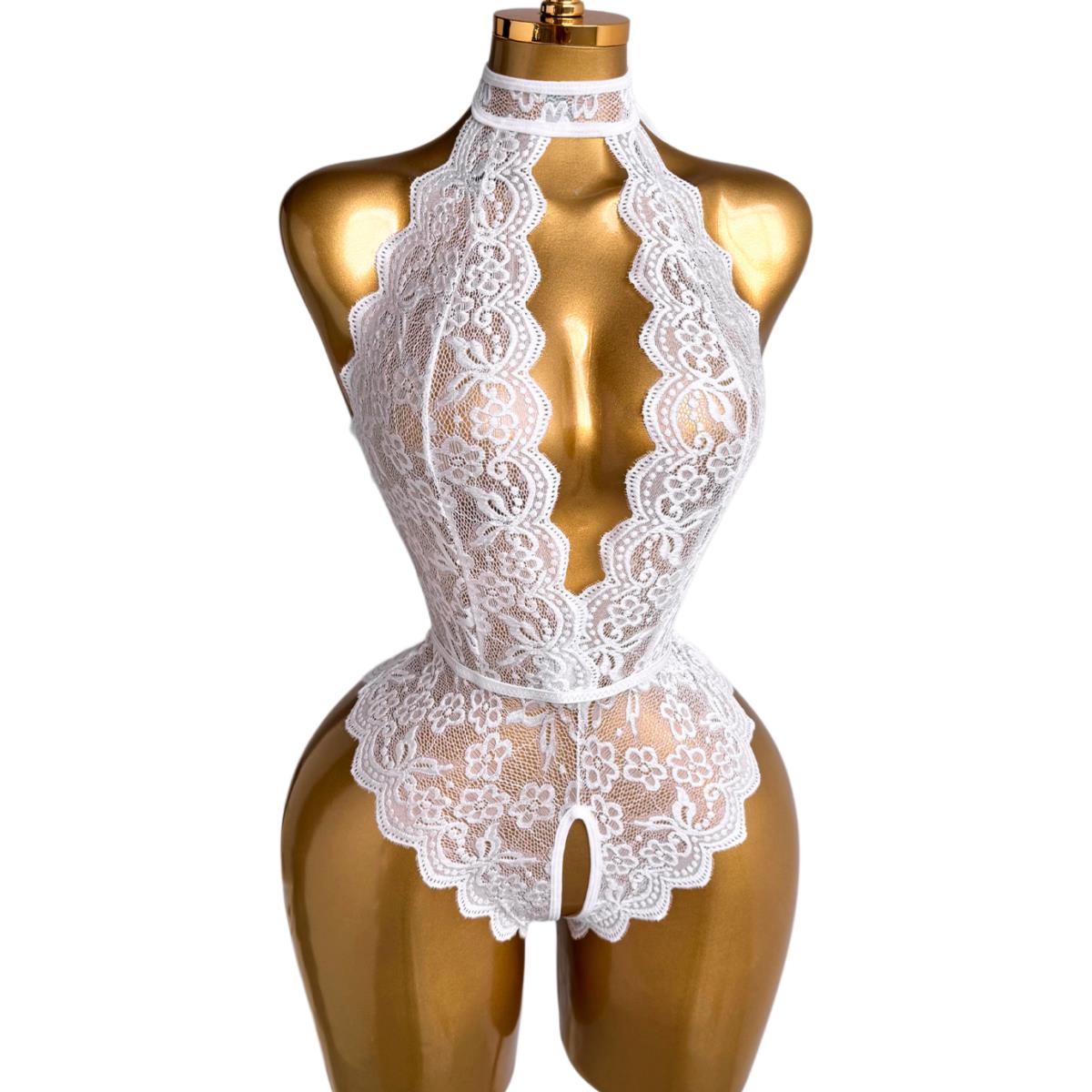 White Halter Neck Floral Lace  - Lace Teddy Lingerie recensie en prijs