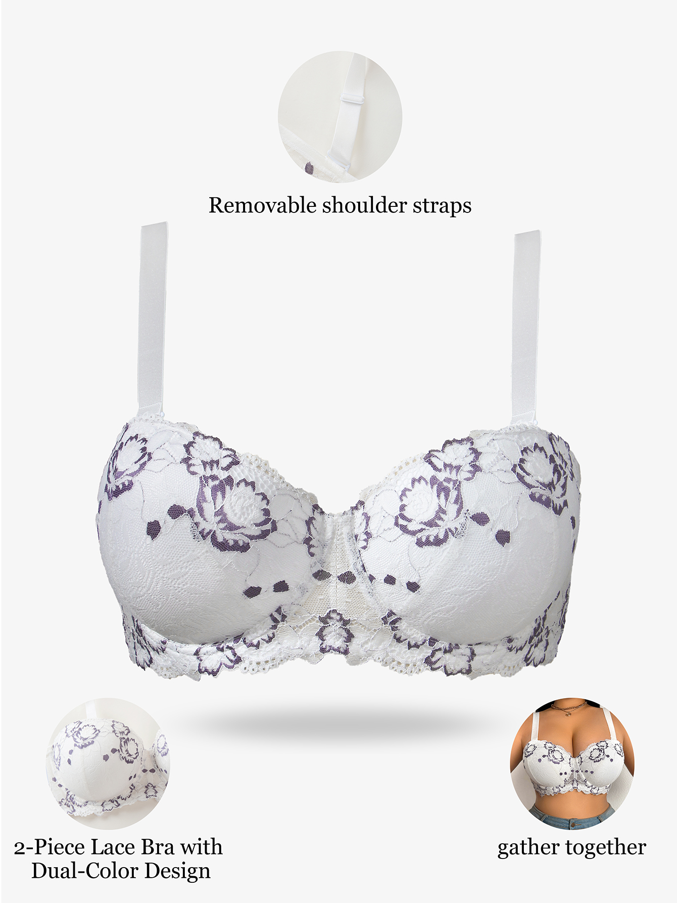 Plus Size Lace & Embroidery Wo - Push Up Bra Padded recensie en prijs