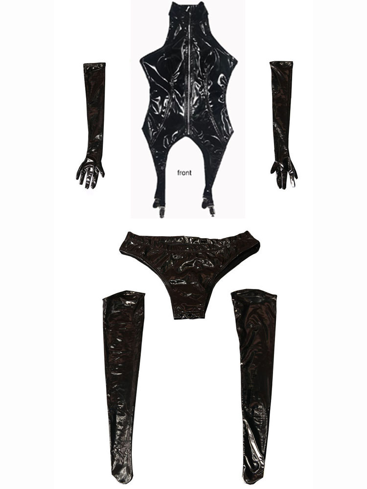 4PCS/SET Wet Look PVC Catsuit  - Garter Belt Set recensie en prijs