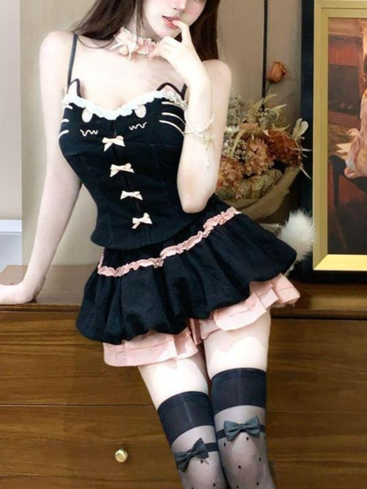 Summer Kawaii Cute Cartoon Cat - Cami Top Lace recensie en prijs